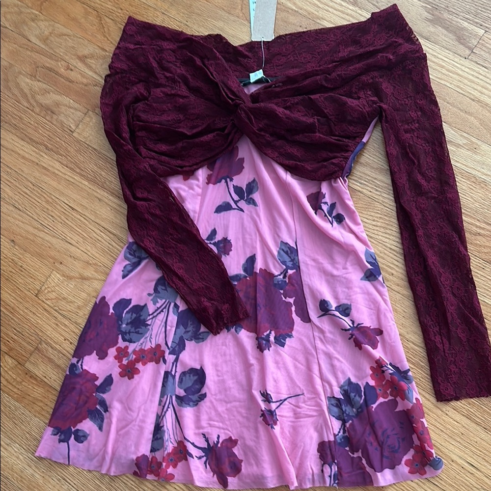 Floral Off-Shoulder Dress with Lace Overlay